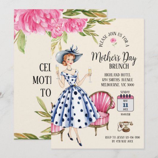 Einladung zur Mutter - Lady Holding Champagnes (Vorne/Hinten)