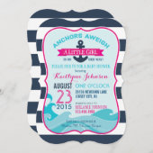 Einladung zur Nautic Anchor and Stripe Baby Dusche (Vorne/Hinten)