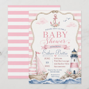 Einladung zur nautischen Babyparty für Mädchen