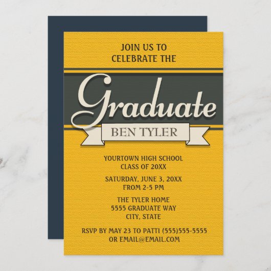 Einladung zur Navy Blue and Yellow Graduation Part (Vorne/Hinten)