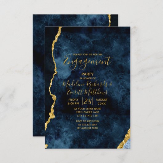 Einladung zur Navy Blue-Gold-Foil-Engagement (Vorne/Hinten)