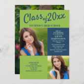 Einladung zur Navy Blue Lime Green Graduation Part (Vorne/Hinten)