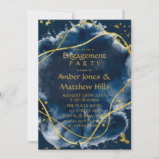 Einladung zur Navy Blue Paint Gold Engagement Part (Vorderseite)
