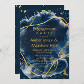 Einladung zur Navy Blue Paint Gold Engagement Part (Vorne/Hinten)