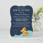 Einladung zur Navy Blue Yellow Butterfly Dusche (Stehend Vorderseite)