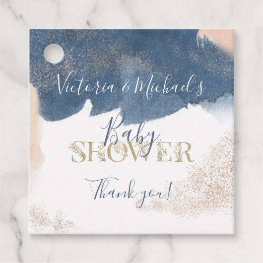 Einladung zur Navy Blush Gold Baby Reveal Dusche Geschenkanhänger (Vorderseite)