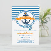 Einladung zur Navy & Orange Nautical Bridal Dusche (Stehend Vorderseite)