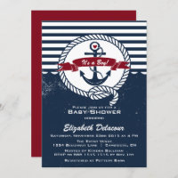 Einladung zur Navy & Red Rustic Nautical Baby Show