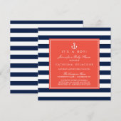 Einladung zur Navy und Coral Nautical Baby Shower (Vorne/Hinten)