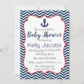 Einladung zur Navy und Red Nautical Baby Shower (Vorderseite)