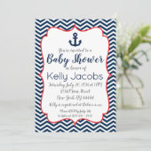 Einladung zur Navy und Red Nautical Baby Shower (Stehend Vorderseite)