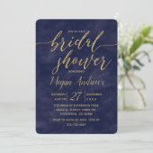 Einladung zur Navy Watercolor Gold Foil Bridal Dus (Stehend Vorderseite)