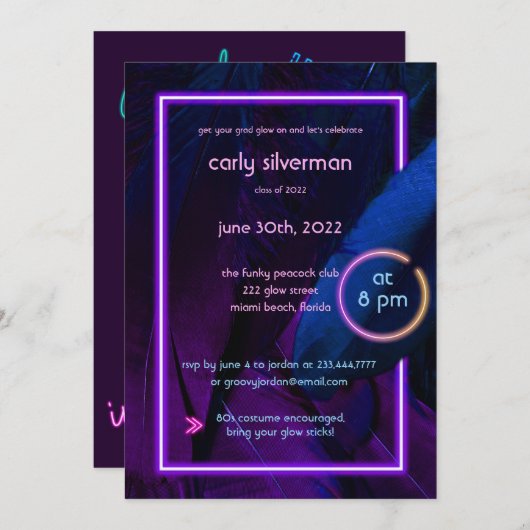 Einladung zur Neon Glow Graduation Party (Vorne/Hinten)