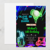 Einladung zur Neon-Golf-Geburtstagsfeier (Vorne/Hinten)