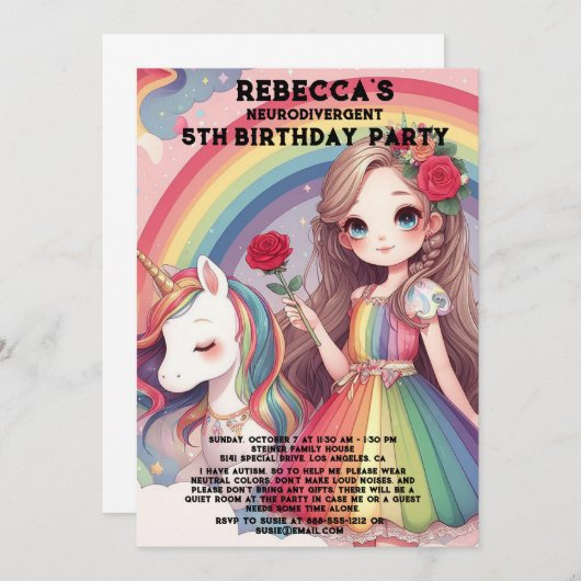 Einladung zur Neurodivergent Autistic Birthday Par (Vorne/Hinten)