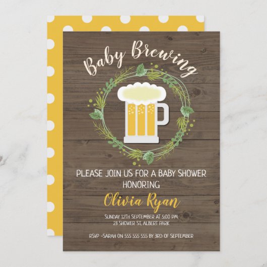 Einladung zur neutralen Baby Brewing Baby Shower (Vorne/Hinten)