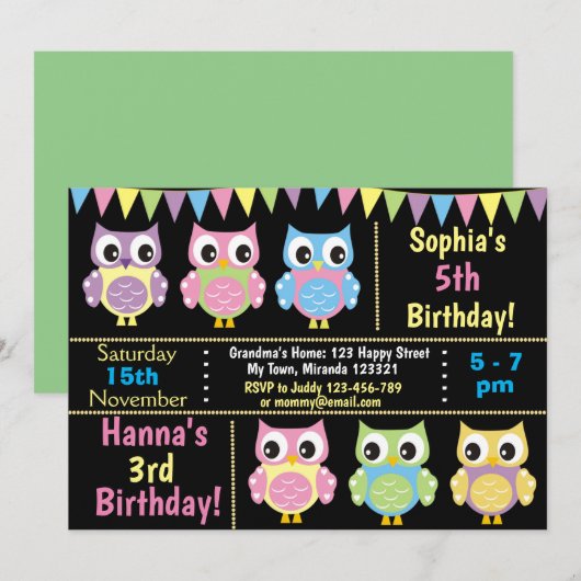 Einladung zur niedlichen Eule (Vorne/Hinten)