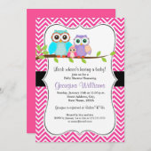 Einladung zur niedlichen Eulendusche. Pink (Vorne/Hinten)