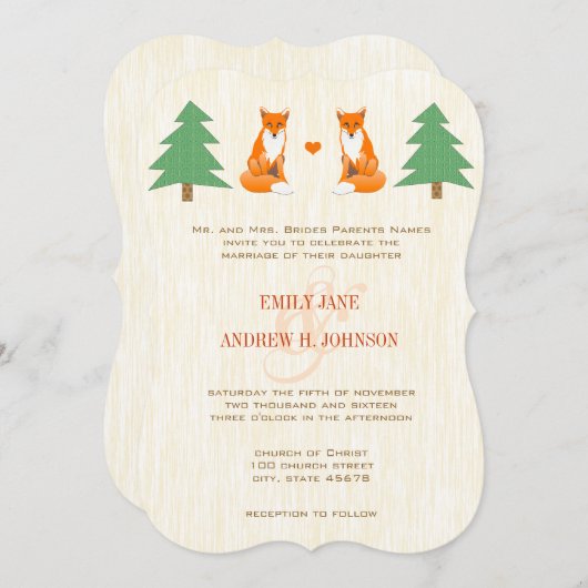 Einladung zur niedlichen Fox-Hochzeit (Vorne/Hinten)