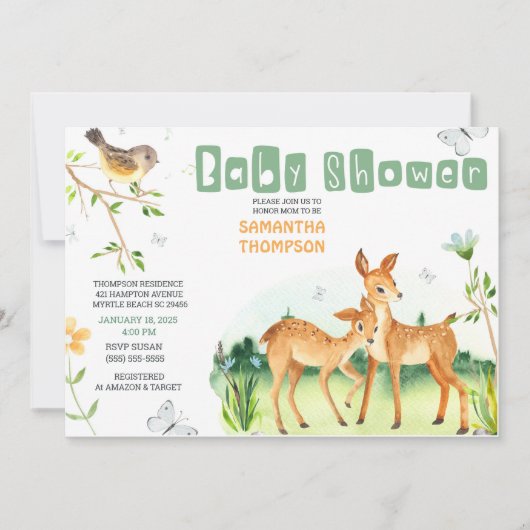 Einladung zur niedlichen Hirschjubiläumsdusche (Vorderseite)