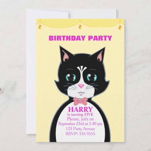Einladung zur niedlichen Katze zum Geburtstag (Vorderseite)