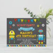 Einladung zur niedlichen RoboterGeburtstagsfeier (Stehend Vorderseite)