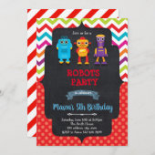 Einladung zur niedlichen RoboterGeburtstagsfeier (Vorne/Hinten)