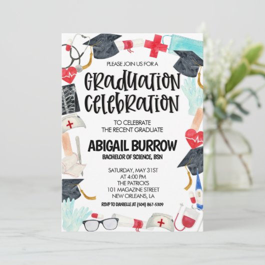 Einladung zur Nursing School Graduation Party (Stehend Vorderseite)