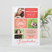 Einladung zur Ombre Blocks Graduation Party (rot) (Stehend Vorderseite)