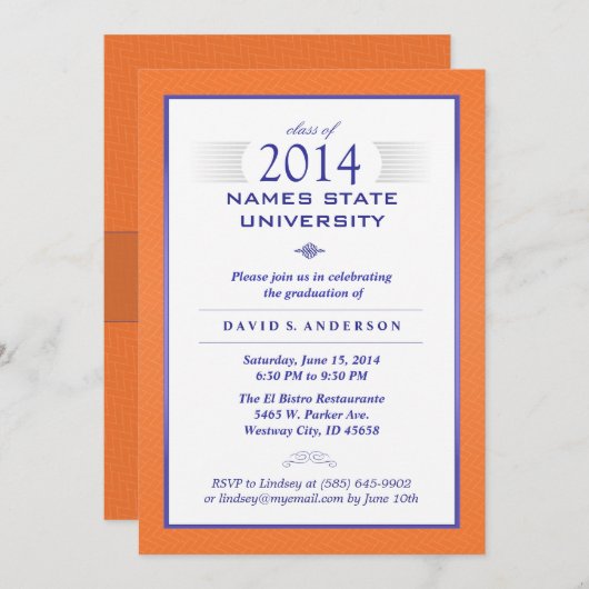 Einladung zur Orange & Blue Formal Graduation Part (Vorne/Hinten)
