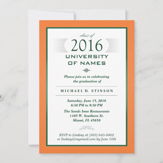Einladung zur Orange & Green Formal Graduation Par (Vorderseite)