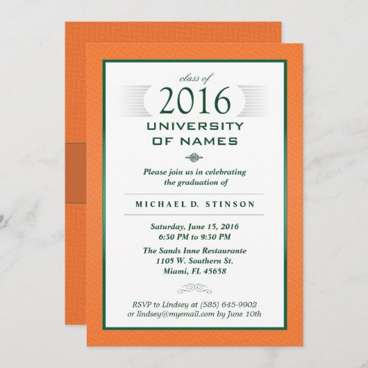 Einladung zur Orange & Green Formal Graduation Par (Vorne/Hinten)