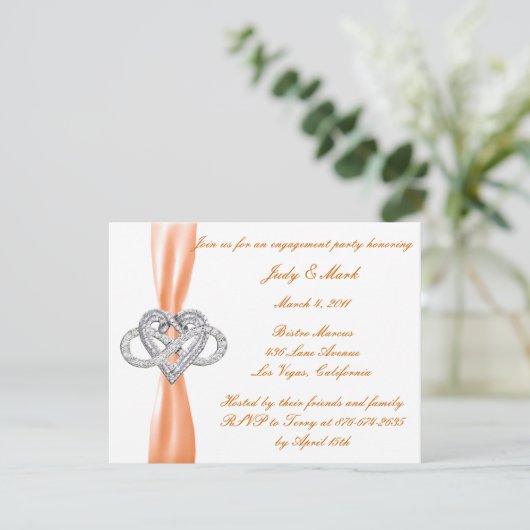 Einladung zur Orange Infinity Heart Engagement Par (Stehend Vorderseite)