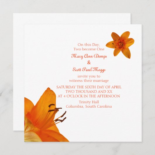 Einladung zur Orangen Hochzeit (Vorne/Hinten)