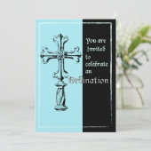 Einladung zur Ordination Kreuz auf blau und schwar (Stehend Vorderseite)