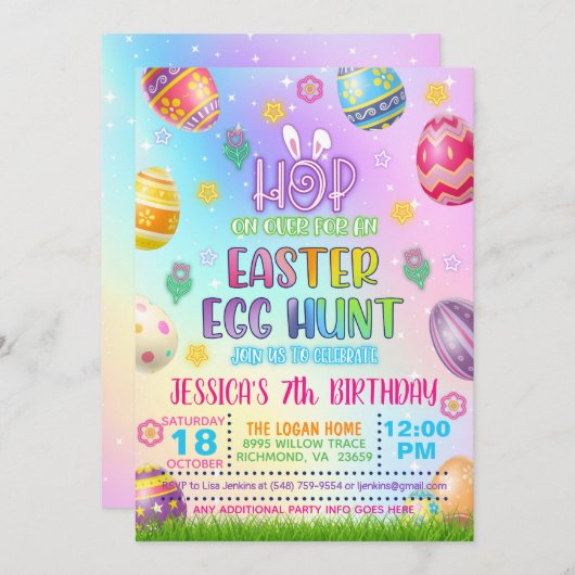 Einladung zur Ostereierjagd - Pastelle (Vorne/Hinten)