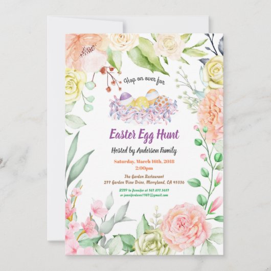 Einladung zur Ostereijagd.Blume in Wasserfarbe (Vorderseite)