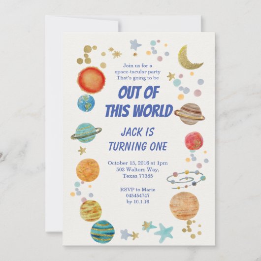 Einladung zur Party des Sonnensystems Wasserfarbe  (Vorderseite)