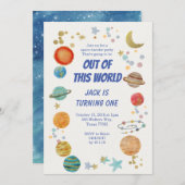 Einladung zur Party des Sonnensystems Wasserfarbe (Vorne/Hinten)