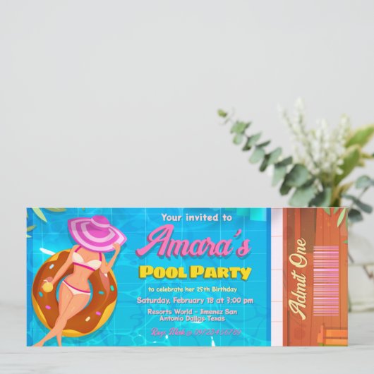 Einladung zur Party Einladung am Pool (Stehend Vorderseite)