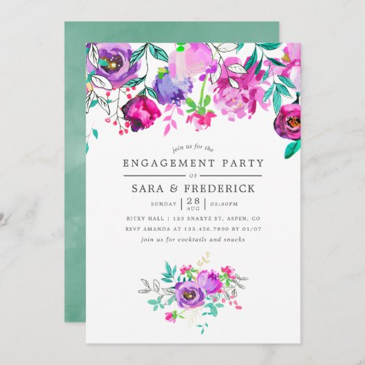 Einladung zur Party für lila und Minusflora (Vorne/Hinten)