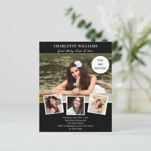 Einladung zur Party für Schwarz-weiße Fotos (Stehend Vorderseite)