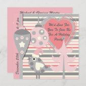 Einladung zur Party in Rosa und Grau-Bird-of-Strip (Vorne/Hinten)