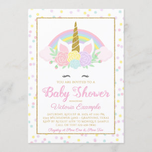 Einladung zur Pastell-Einhorn-Regenbogen-Baby-Part