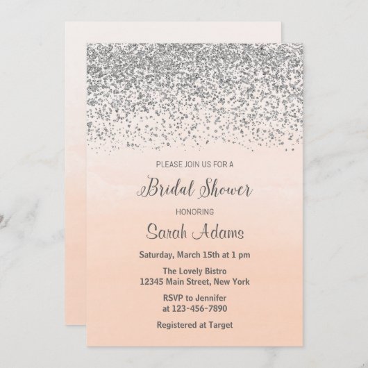 Einladung zur Peach and Silver Bridal Dusche (Vorne/Hinten)