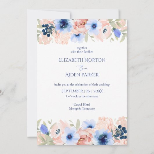 Einladung zur Peach Blue Wedding Collection (Vorderseite)