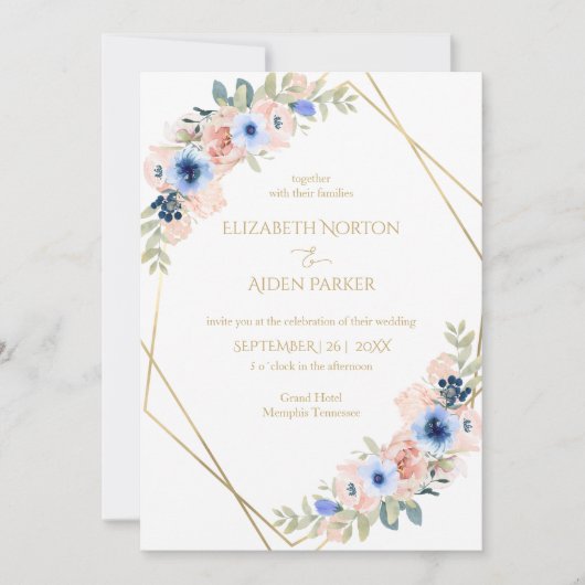 Einladung zur Peach Blue Wedding Collection (Vorderseite)