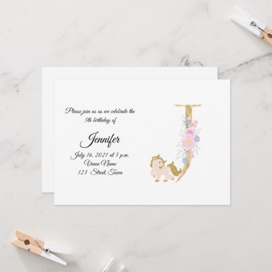 Einladung zur personalisierten Pony Girl Monogram- (Vorderseite/Rückseite Beispiel)