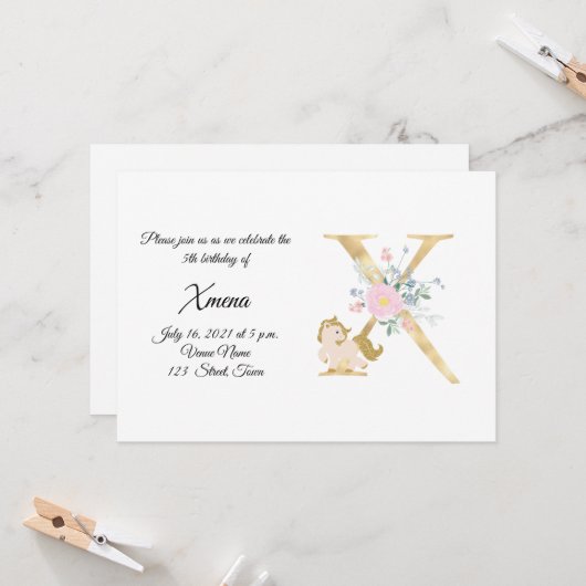 Einladung zur personalisierten Pony Girl Monogram- (Vorderseite/Rückseite Beispiel)