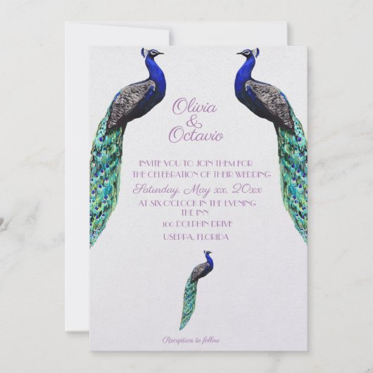Einladung zur Pfauenhochzeit (Vorderseite)